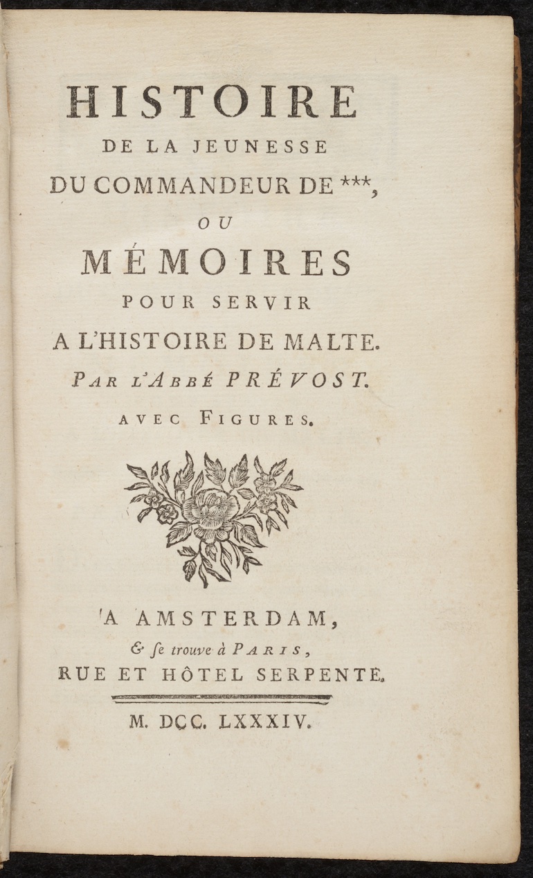 Aubert de Vertot, Réne. Mémoires pour servir à l'histoire de Malte, ou, histoire de la jeunesse du commandeur de ***. Amsterdam: François des Bordes, 1741.