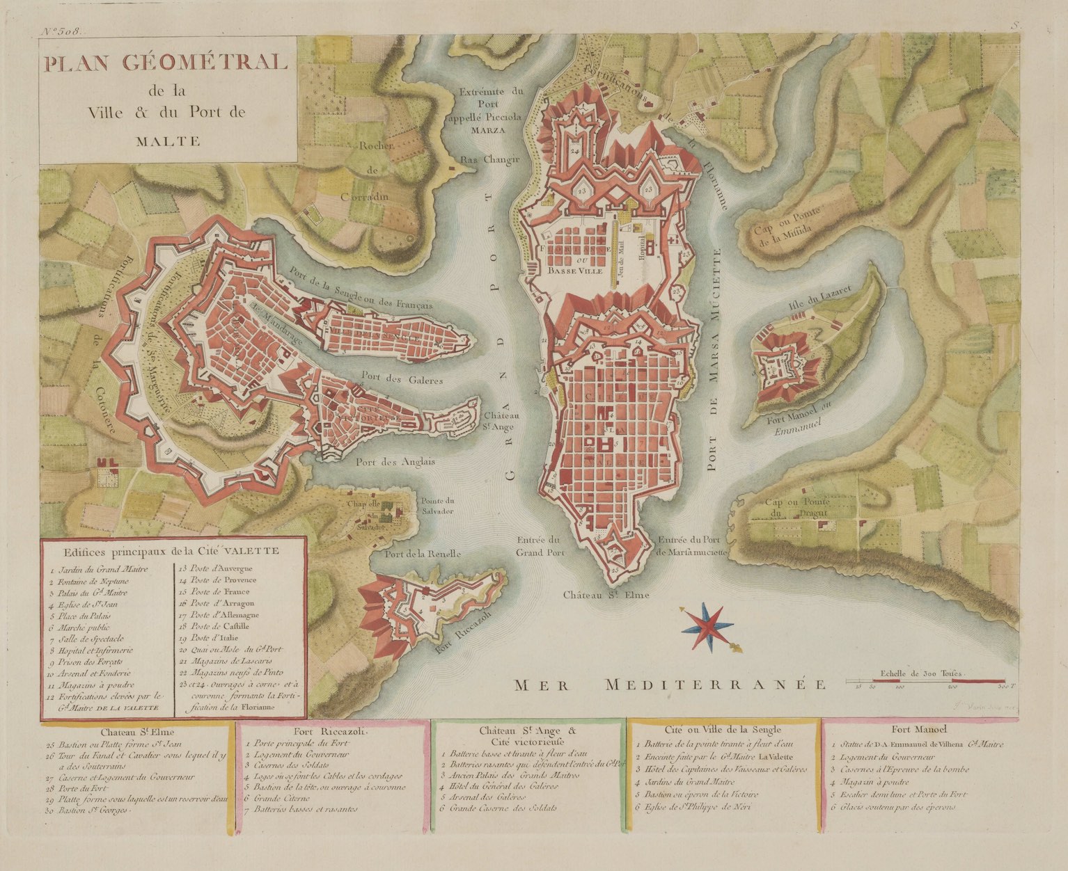 Varin, Joseph. Plan géométral de la ville & du port de Malte. 2nd edition. Paris: 1795.