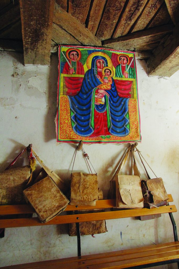 Ethiopian manuscripts in carrying cases, Yeha, Tigray Province