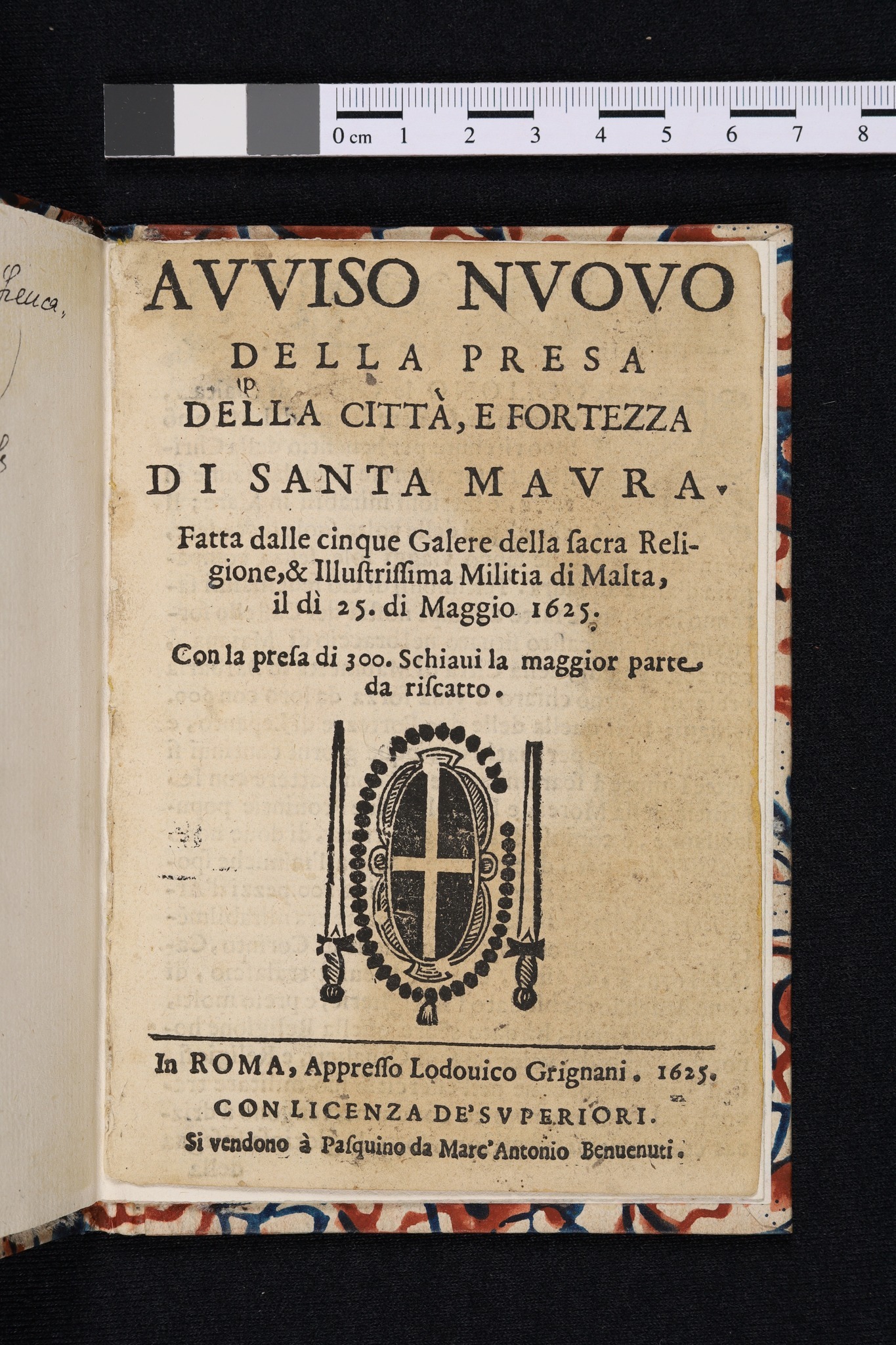 Avviso nuovo della presa della città, e fortezza di Santa Maura, 1625, Museum of the Order of St. John (MOSJ 00017)