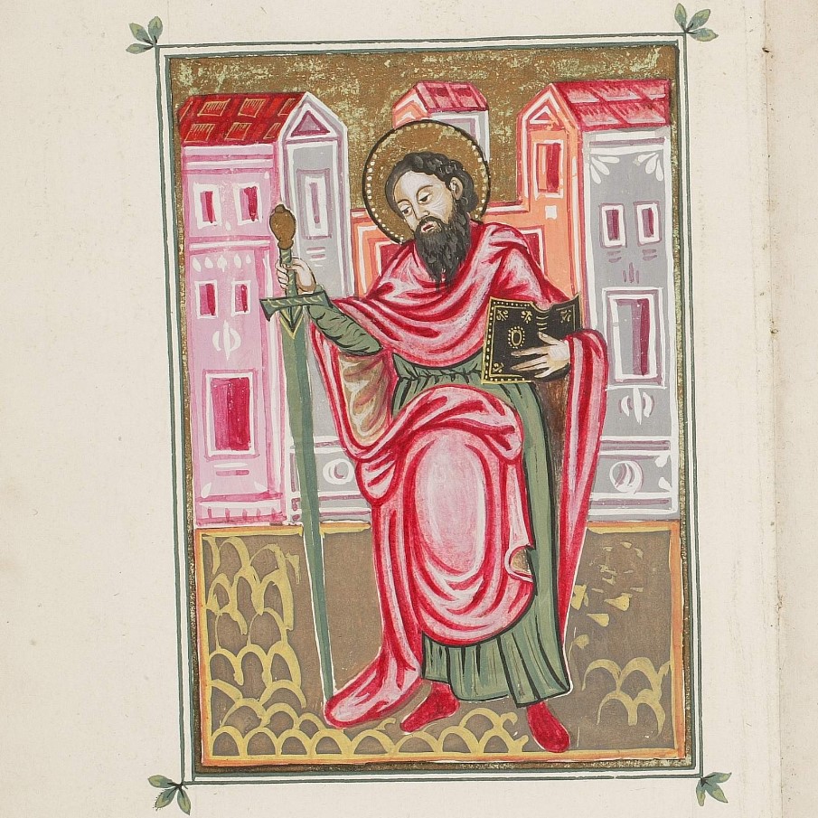 Miniature depicting Paul, from a Commentary on the Epistles of Paul (BzAn 00455)